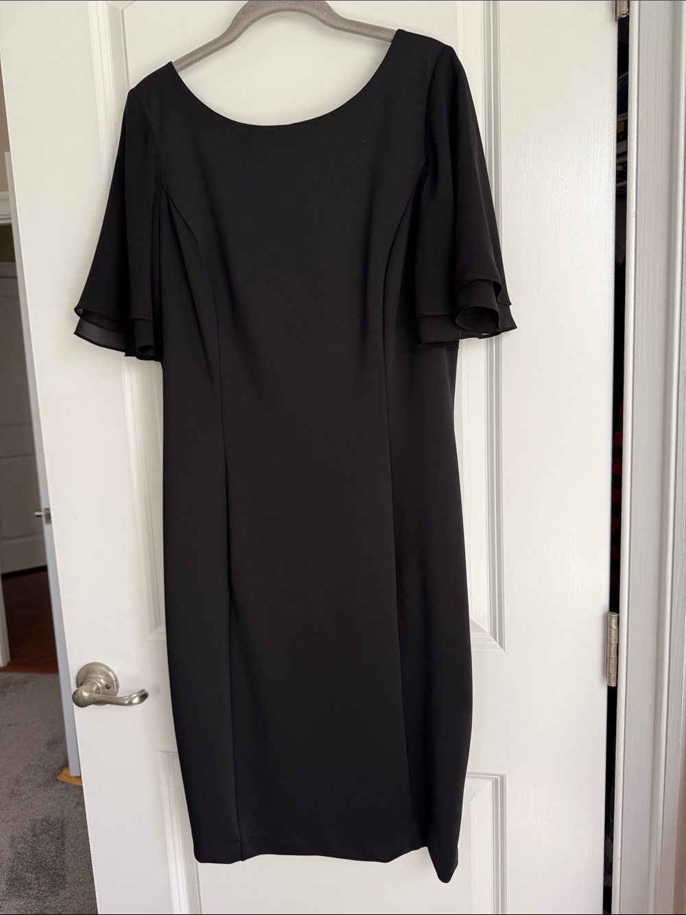 White House Black Market Black Midi Dress with Flutter Sleeves